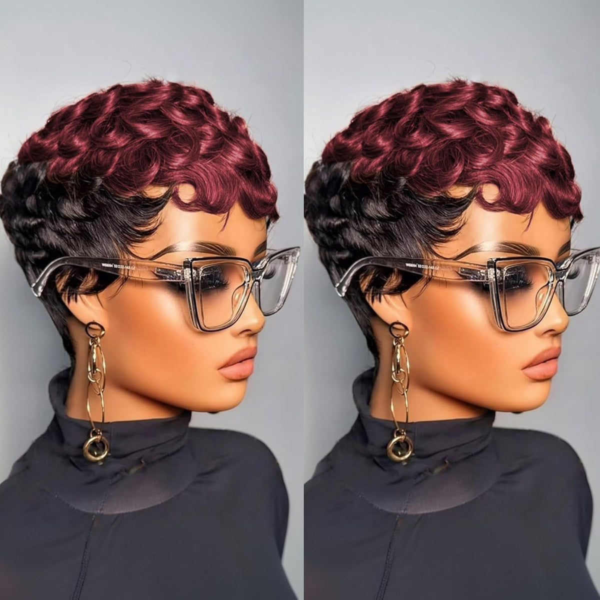 VRZ Pixie Cut Wigs for Black Women Brazilian Curly Pixie Cut Wig Human Hair Glueless Short Layered Wigs With Bangs Natural Black Color No Glue Human Hair Wig for Daily Use
