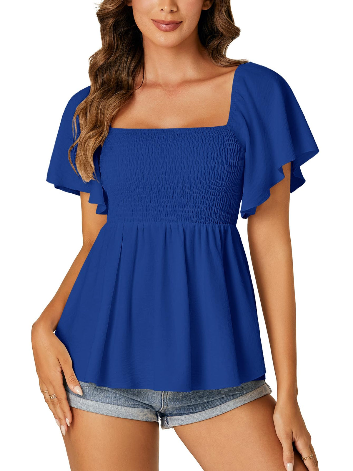 LYANER Women's Square Neck Cute Peplum Top