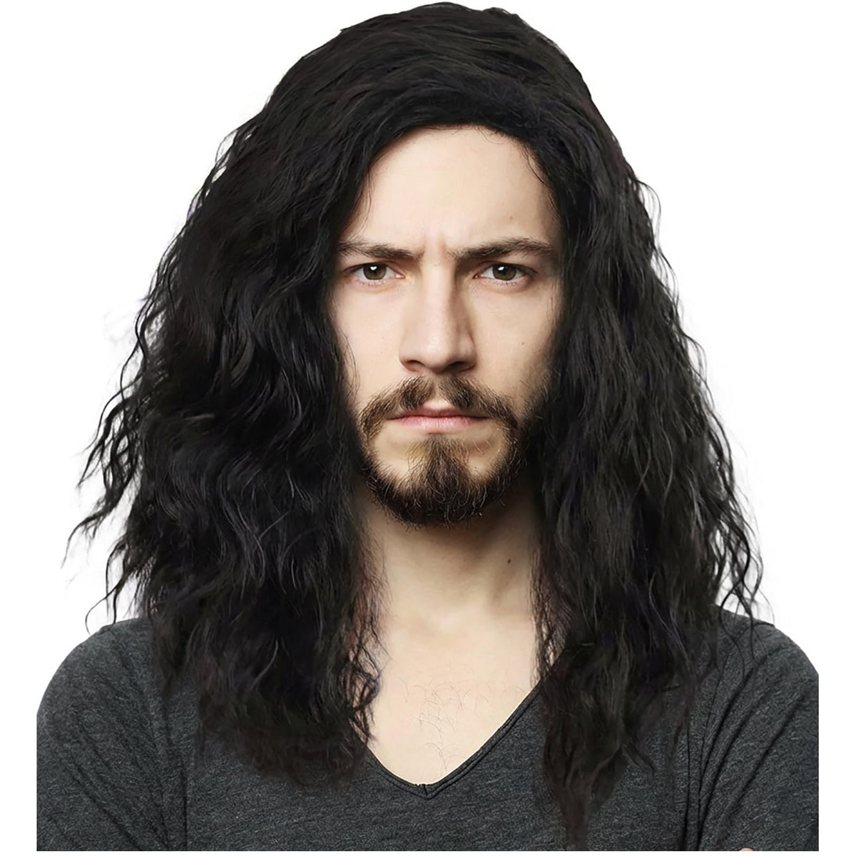 Mens Brown Wig Shoulder Length Brown Curly Male Wig