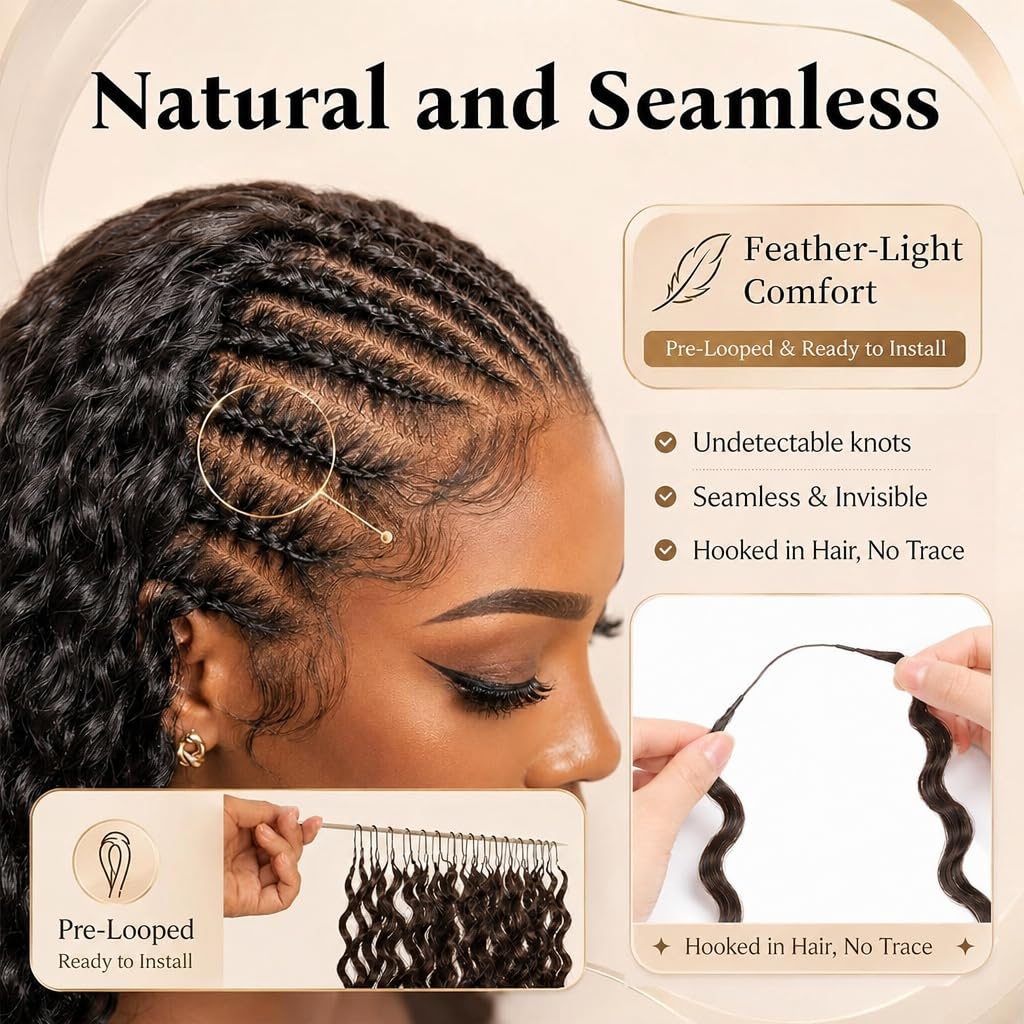 Crochet Human Hair for Black Women, Miracle Deep Wave Mini Knots Feather Crochet Human Hair Extensions 18 Inch 150g 120 Strands, Pre-Separated Invisible Knotless Remy Bundles Natural Black