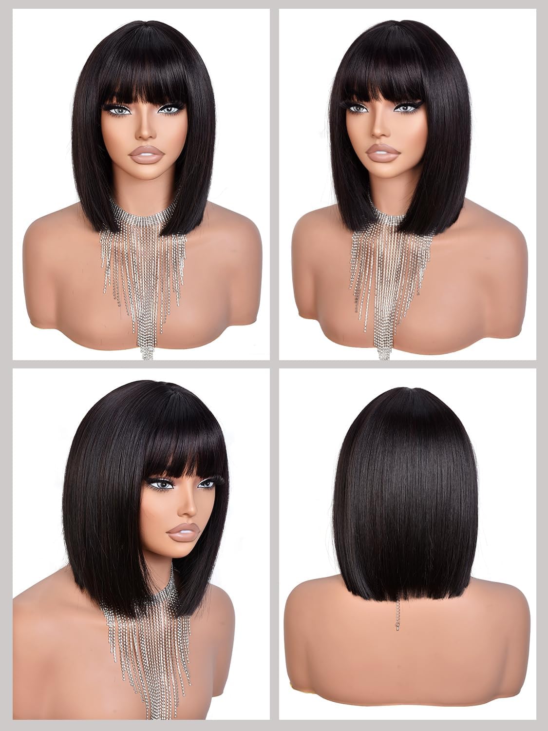 Bob Wig with Bangs for Women Short Straight Bob Wigs for Women 12inch