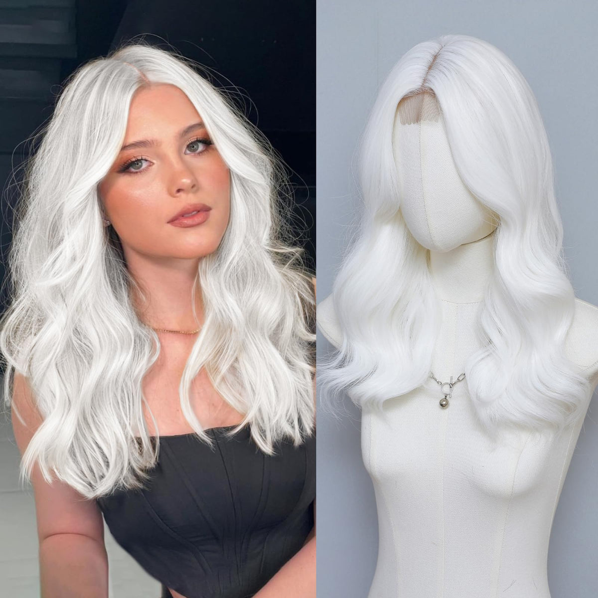 MORICA Ombre Dark Green Wigs for Women, 18 Inch Wavy Middle Part Wig