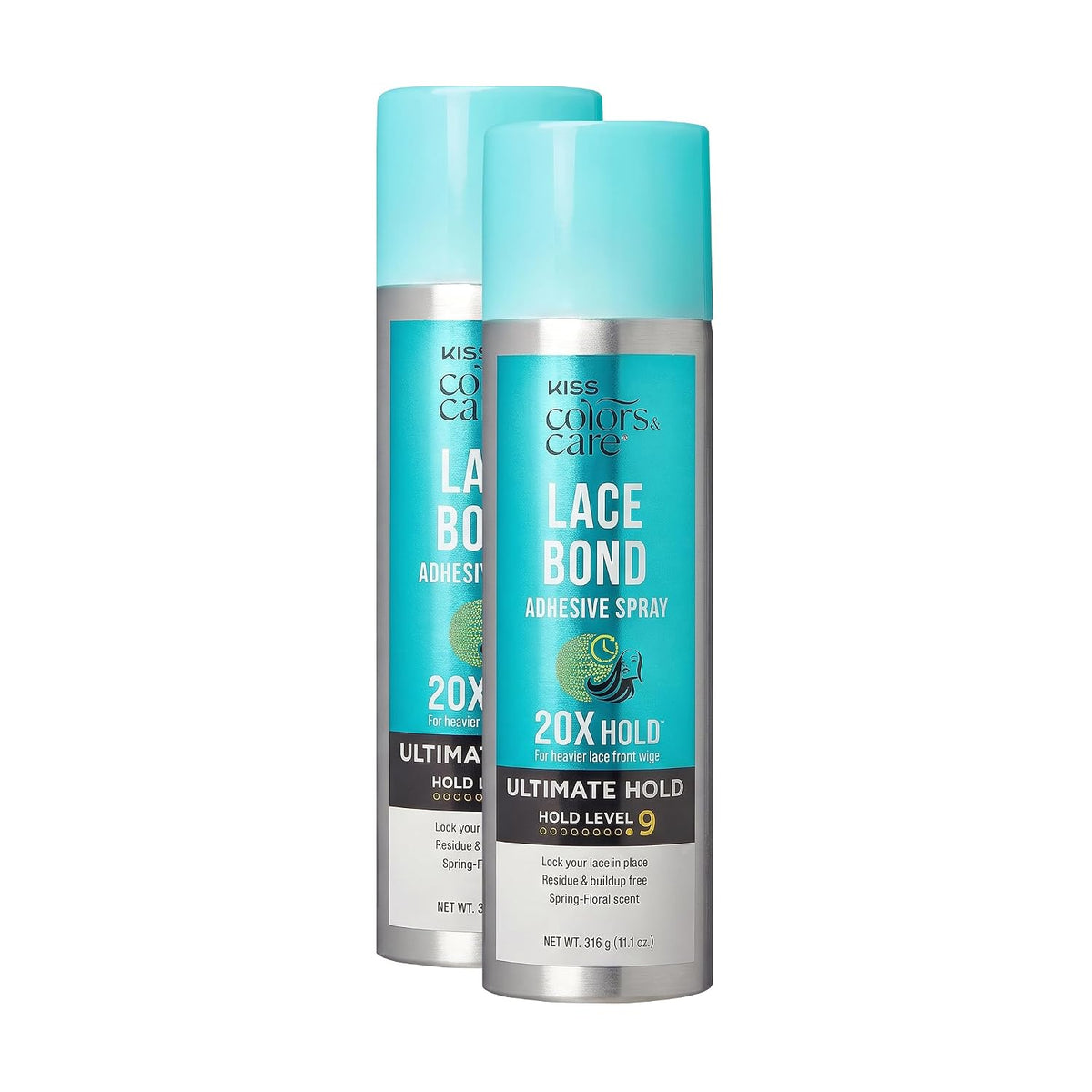 KISS Colors & Care Lace Bond Adhesive Spray Ultimate Hold 11.1 oz. - Adhesive for Lace Frontals, Sweat Proof, Water-Resistant, Fast Drying, Efficient Nozzle, Convenient, Super Secure for All Day