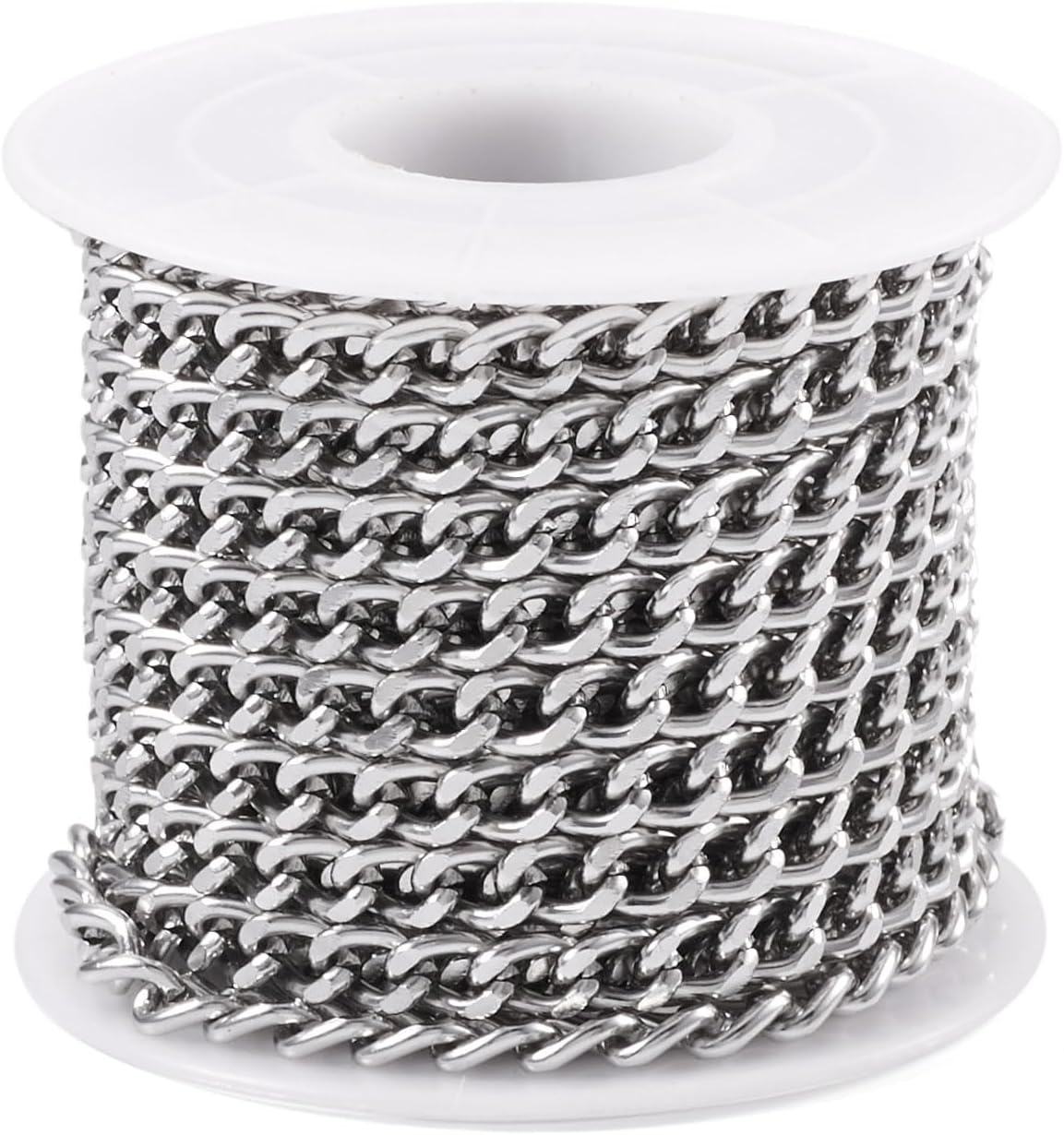Beadthoven 16.4ft Aluminum Curb Chains, Silver Color Chains for Jewelry Making 5mm Wide Metal Craft Chain Link Spool Twisted Links Oval Curb Chains Unwelded for Clothes Necklace Bracelet DIY Findings