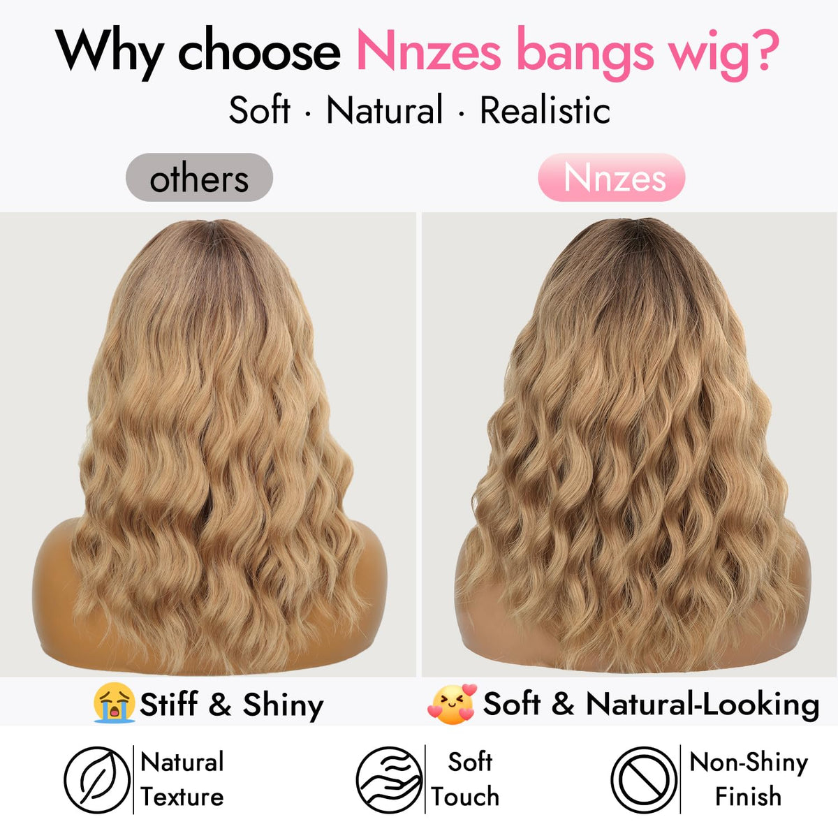 Nnzes Short Wavy Bob Wig with Bangs for Women Shoulder Length Curly Dark Brown with Purple Synthetic Heat-Resistant Fiber Hair for Daily & Party Use