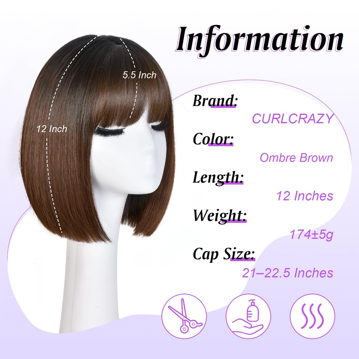 Hightlight Brown Bob Wig With Bangs Short Bob Wigs for Women Girl