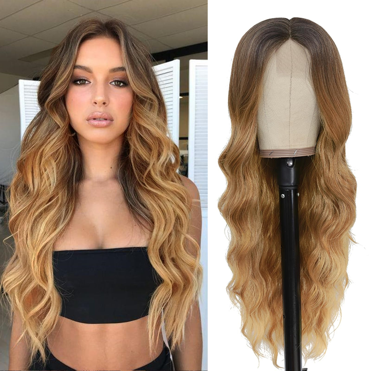 NAYOO Ice Blue Wig for Women, 26 Inch Middle Part Wavy Synthetic Wig