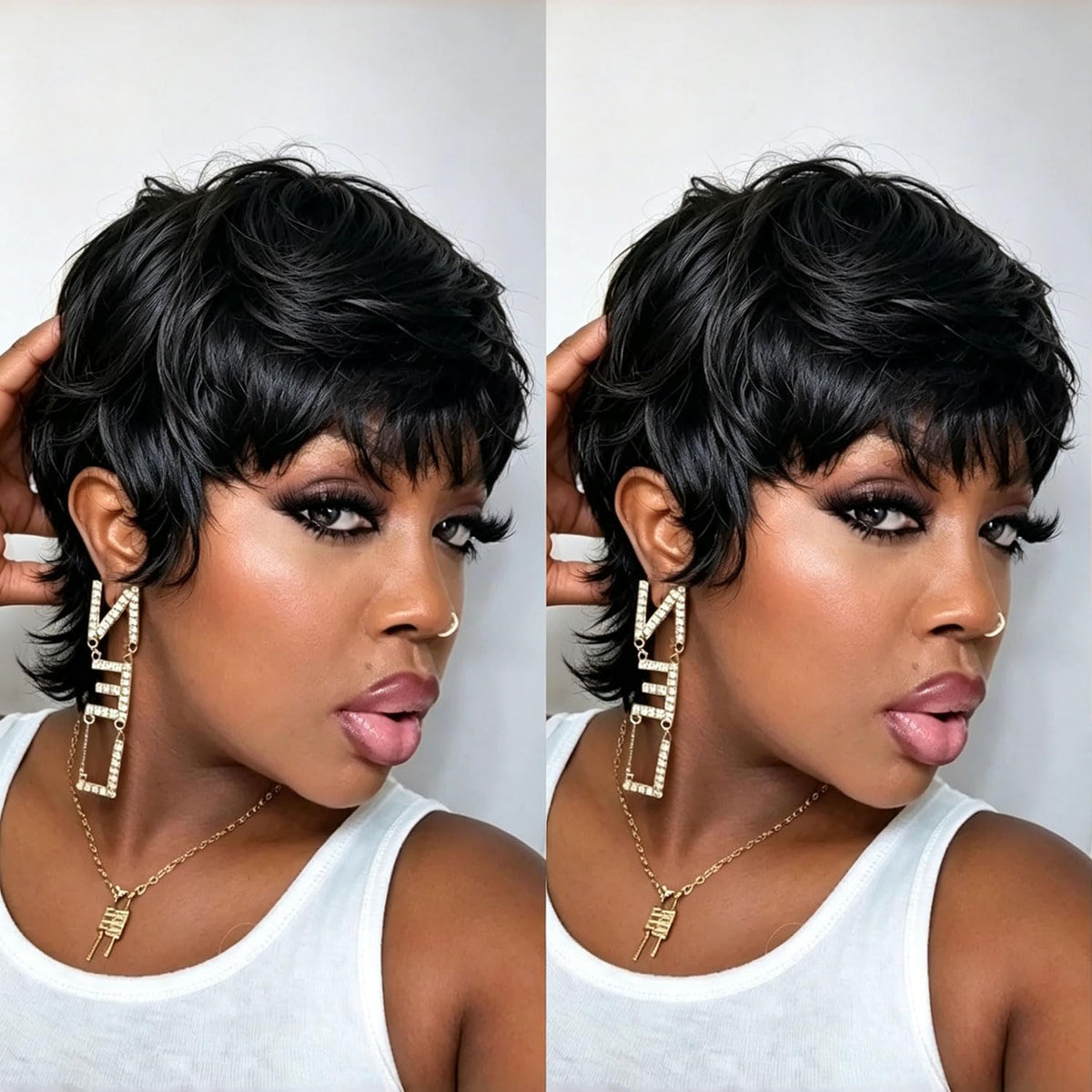VRZ Pixie Cut Wigs for Black Women Brazilian Curly Pixie Cut Wig Human Hair Glueless Short Layered Wigs With Bangs Natural Black Color No Glue Human Hair Wig for Daily Use