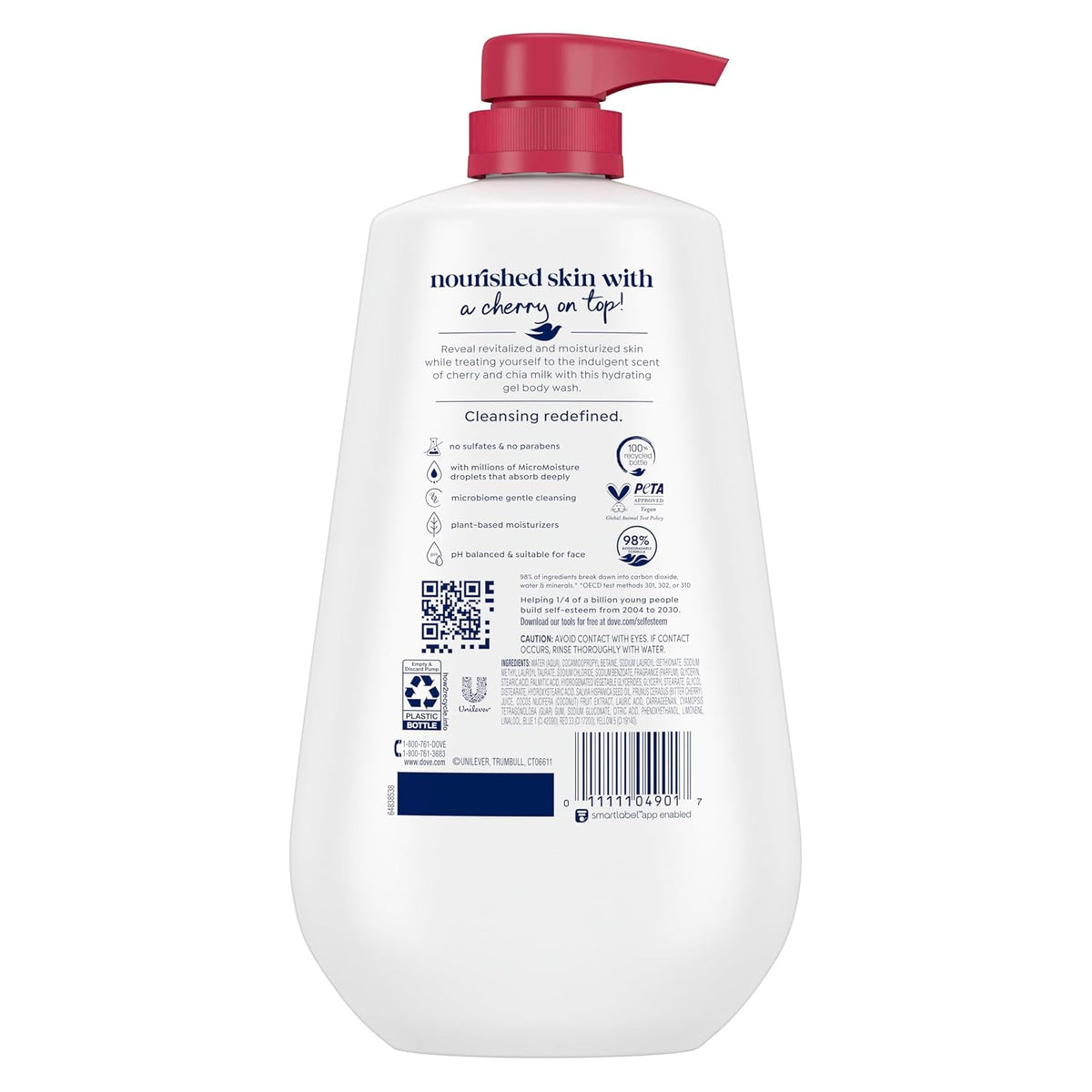 Dove Body Wash Cherry & Chia Milk 30.6 oz Pump, Sulfate Free