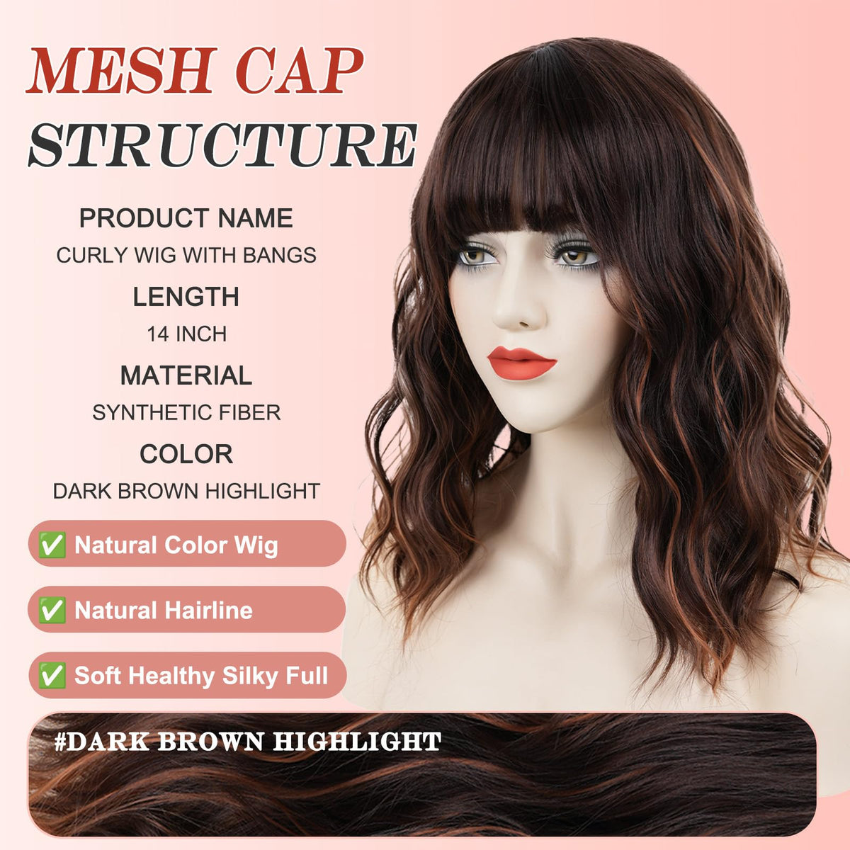 Short Black-grey Wavy Wig with Bangs for Women Halloween Curly Bob Wigs