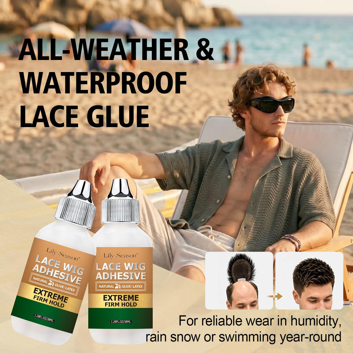 Wig Glue Kit Set of 3, Waterproof with Firm Hold