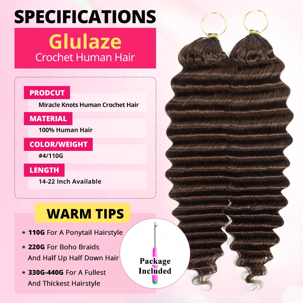 16 Inch Deep Wave Knotless Feather Crochet Human Hair #27 110g