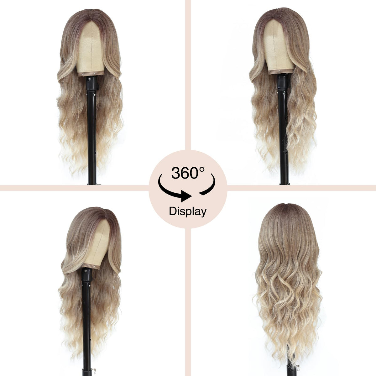 NAYOO 26 Inch Long Wavy Black Wig for Women, Middle Part Natural Looking Synthetic Wig, Heat Resistant Fiber Soft & Lightweight, Realistic Scalp Long Curly Wig for Daily Wear Party Cosplay