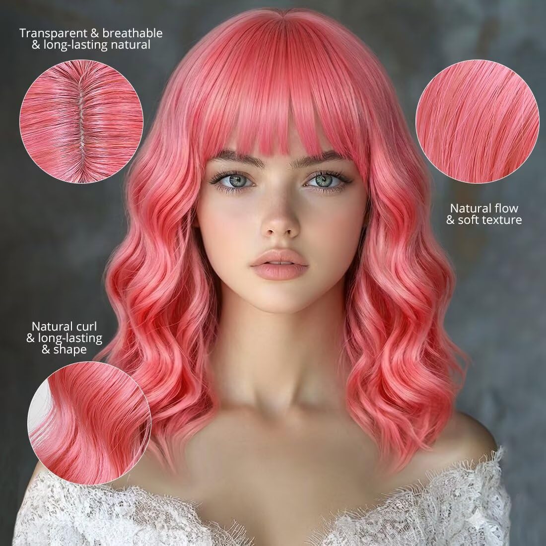 Sweetie Royal Blue Bob Wig Bangs – Wavy Synthetic Shoulder Length