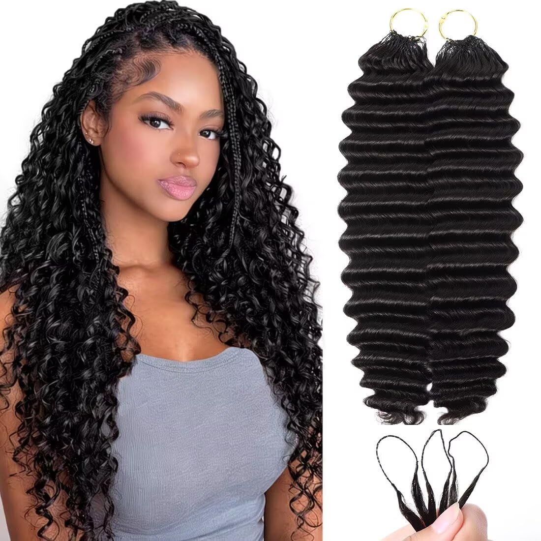 16 Inch Deep Wave Knotless Feather Crochet Human Hair #27 110g