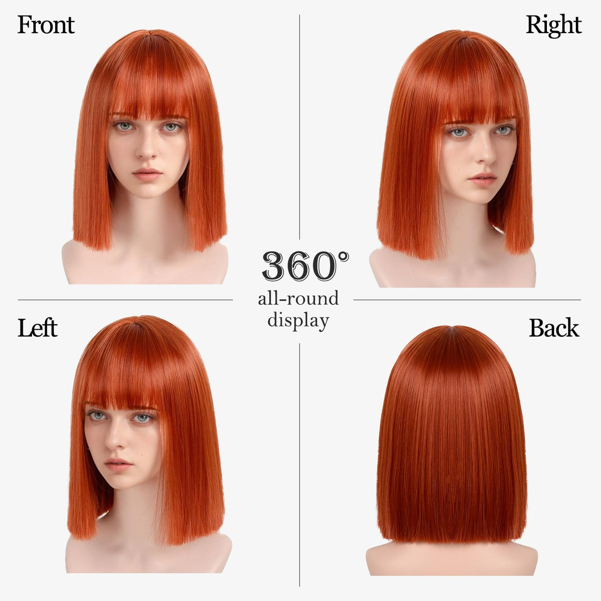 Black Bob Wig with Bangs Short Black Straight Wig for Women