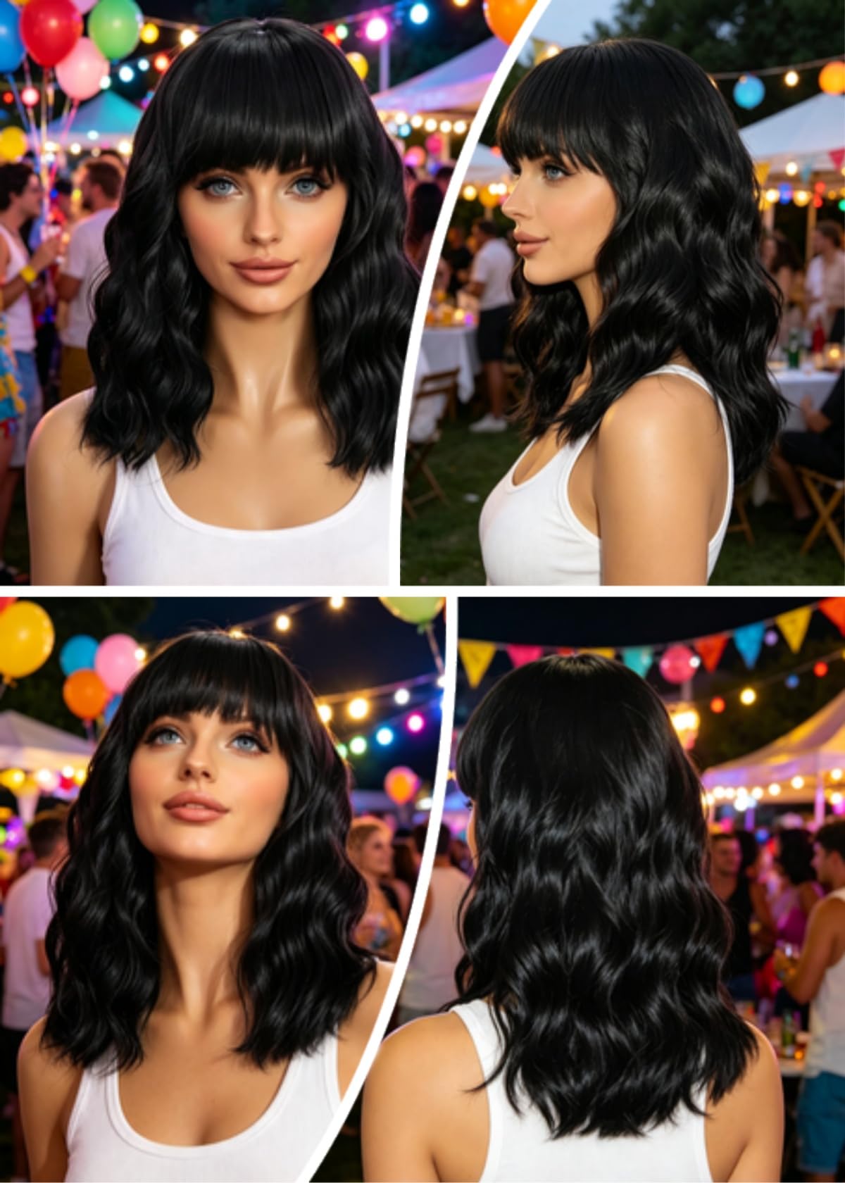 Dark Purple Wigs with Bangs for Women 14 Inch Short Wavy Bob Wigs Synthetic Bob Wig Curly Wig Heat Resistant Colorful Wavy Wig Cosplay Wigs For Daily Party Halloween