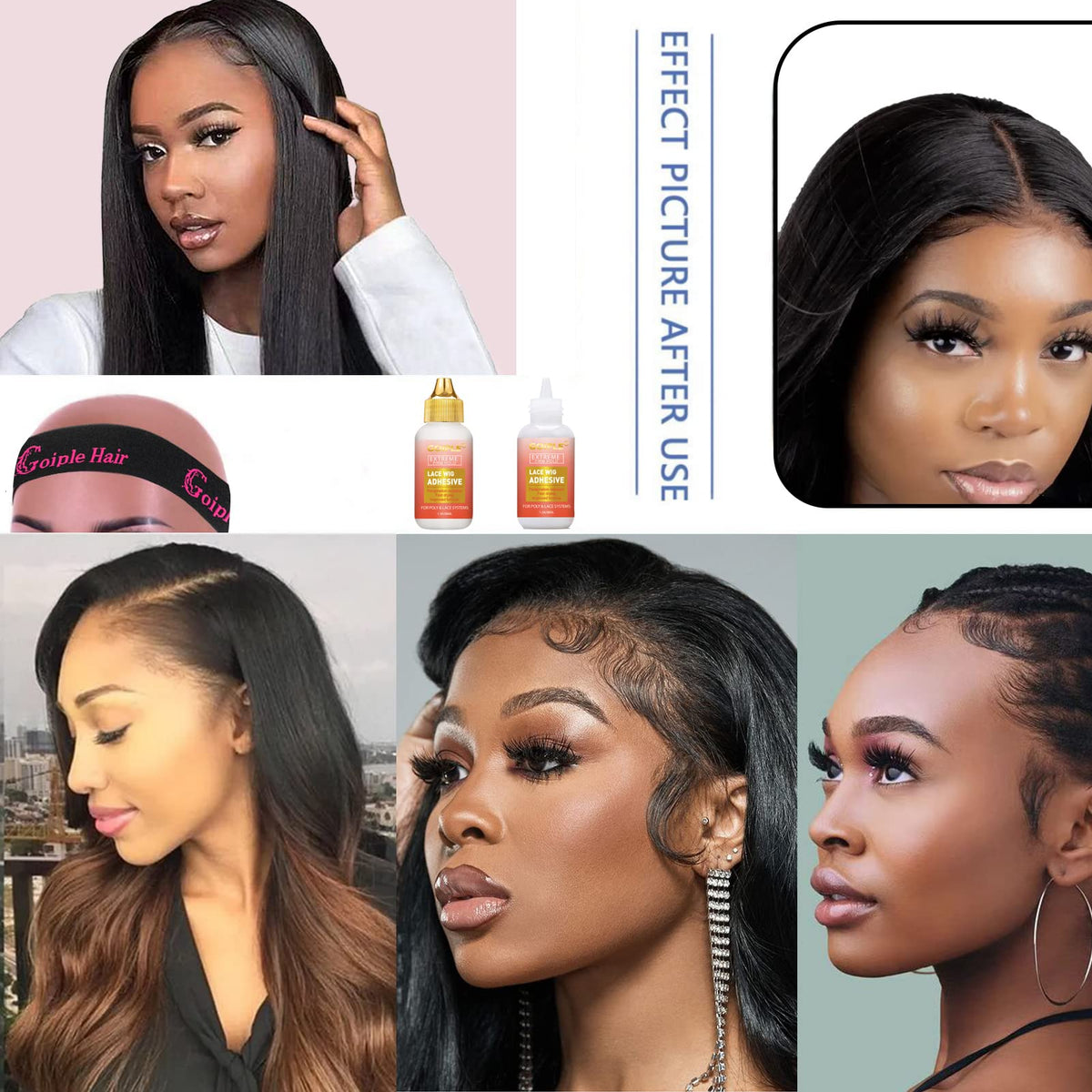 Wig Glue 1.28OZ, Waterproof Lace Front Adhsive for Wigs with Tools and Hair Wax Stick (Lace Adhesive/Wig Glue Remover/Wax Stick/Edge Control Wax/Elastic Band/Hair Dual Drush/Wigs Caps)