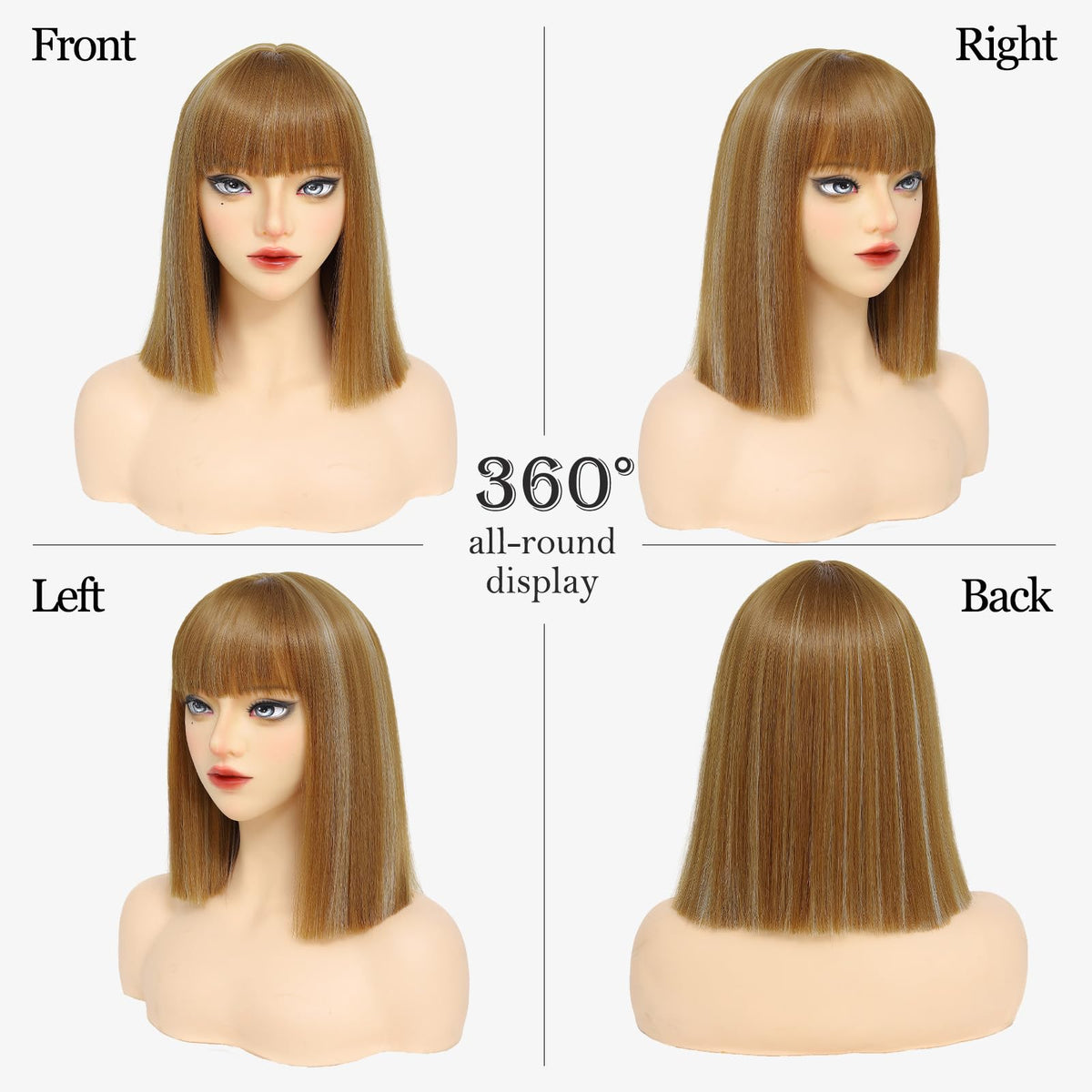 Black Bob Wig with Bangs Short Black Straight Wig for Women