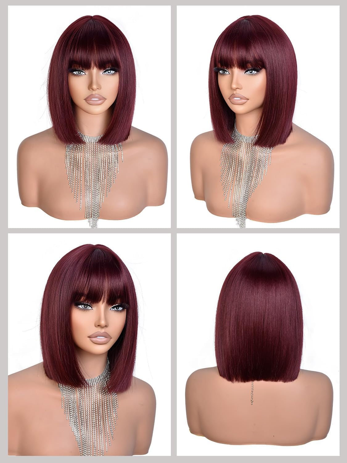 Bob Wig with Bangs for Women Short Straight Bob Wigs for Women 12inch