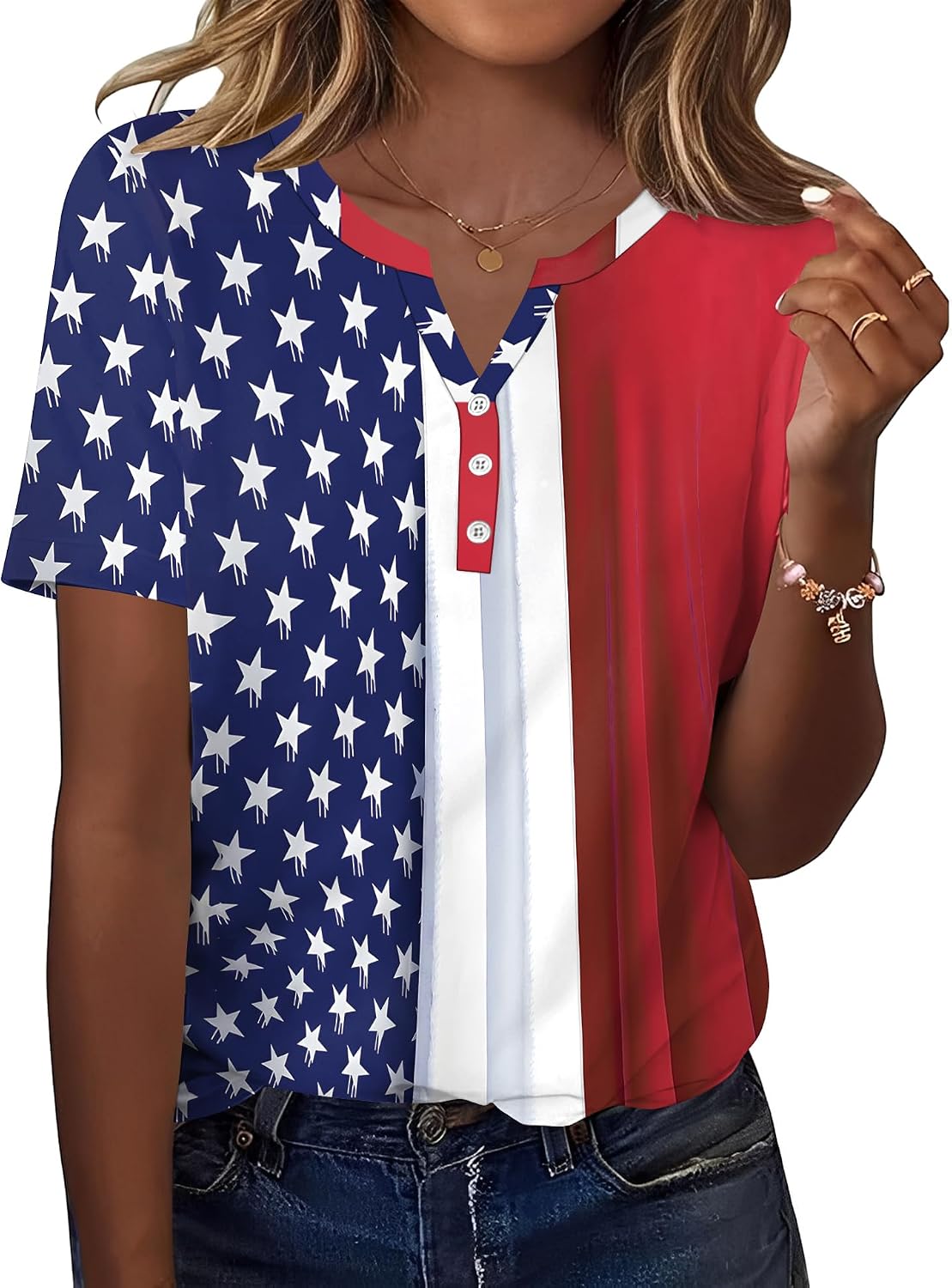 TCOT Women's Tops Dressy Casual Summer Blouses Short Sleeve Button V Neck Spring Tee Shirts