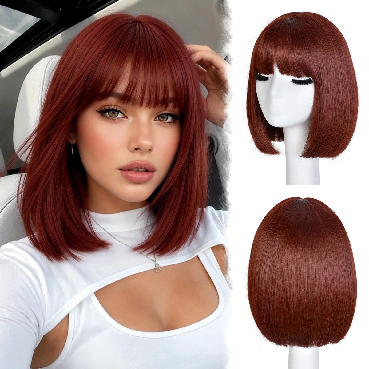 Bob Wig with Bangs for Women Short Straight Bob Wigs for Women 12inch