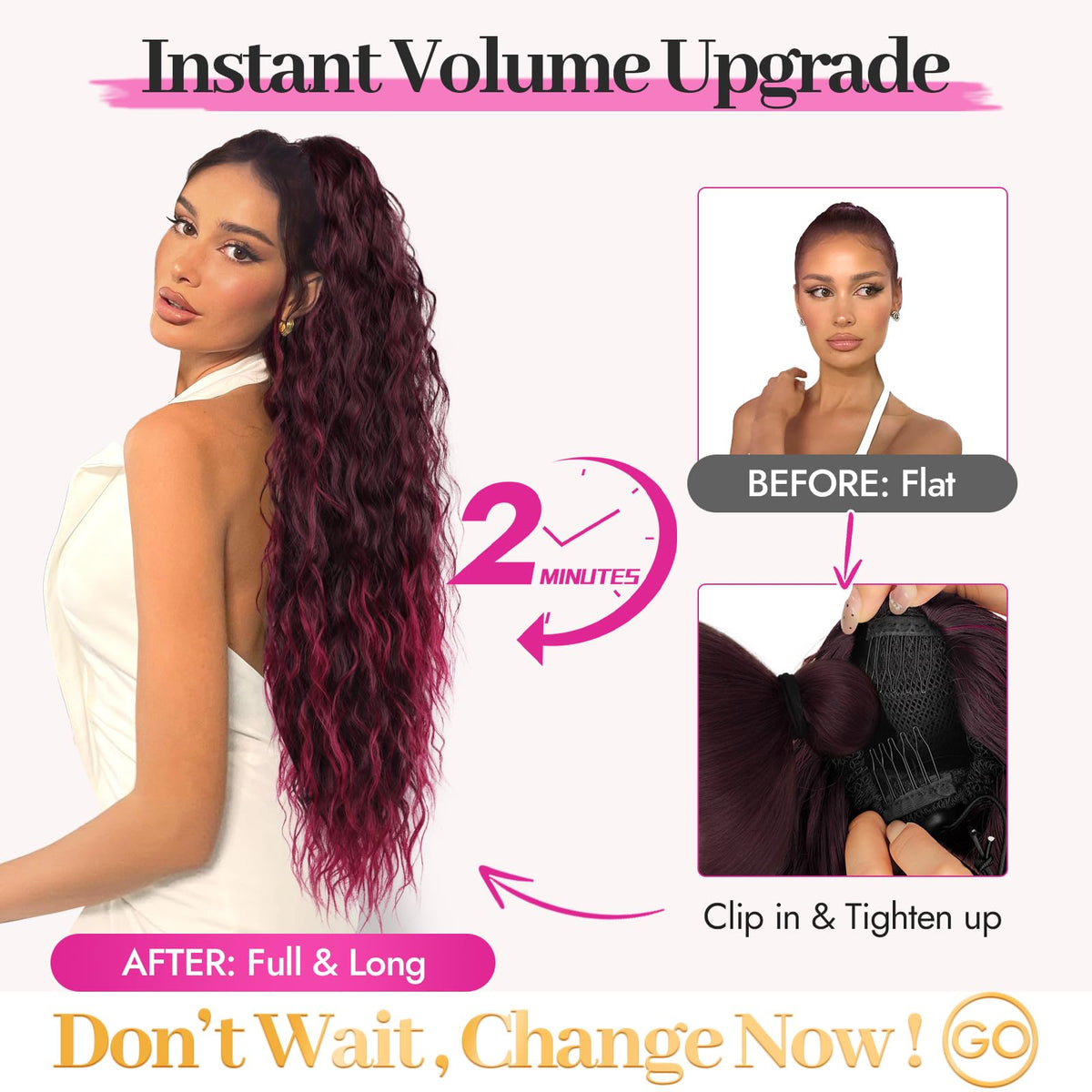 KooKaStyle Long Medium Brown Curly Synthetic Drawstring Ponytail Extension