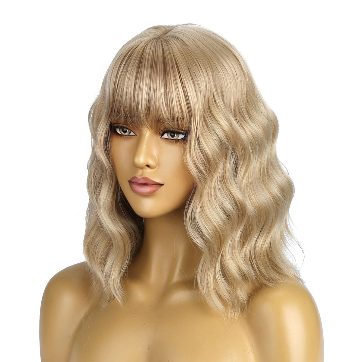 BERON 14 Inches Pink Wig for Women Girls Short Curly Synthetic Wig with Bangs Lovely Pink