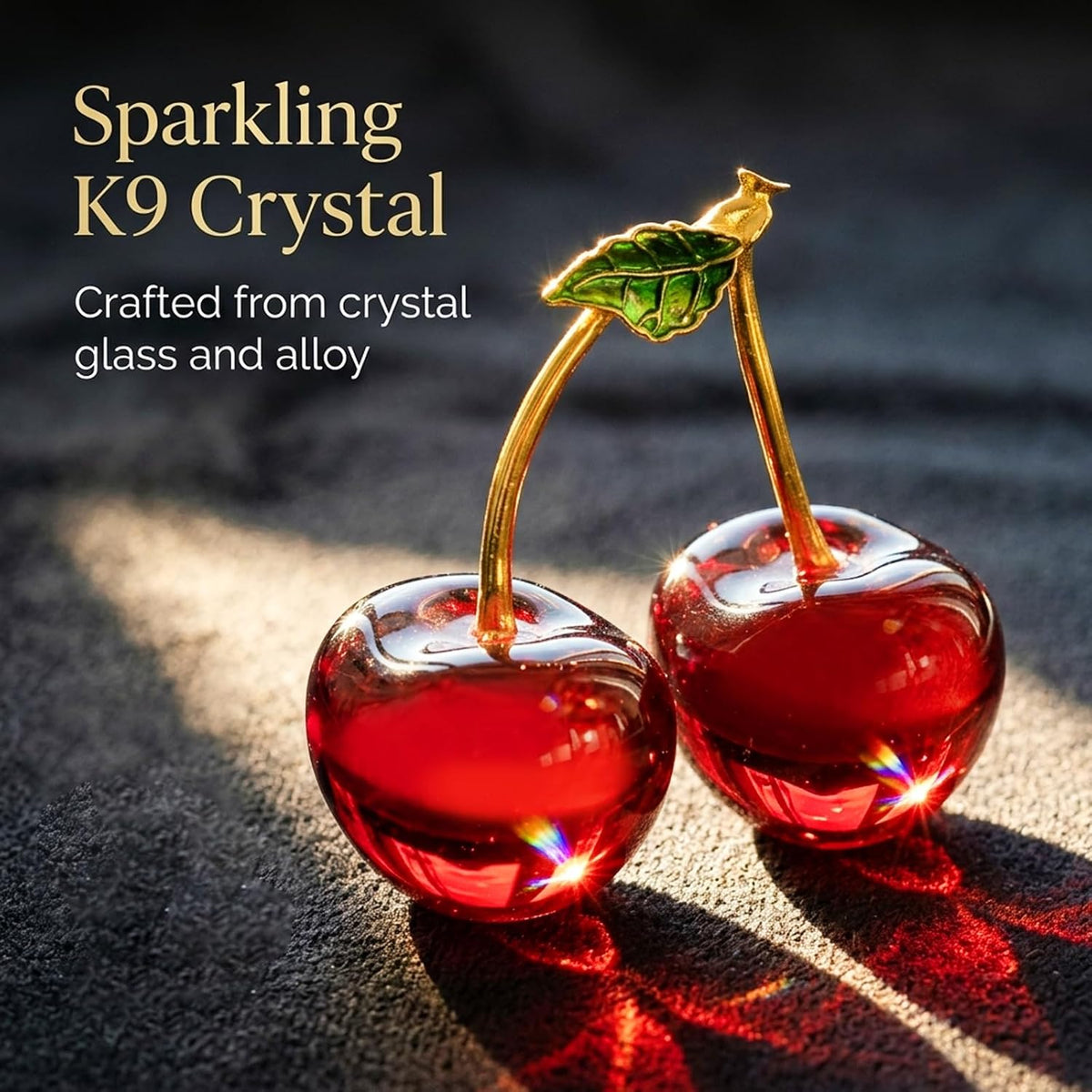 Anxingo Red Crystal Cherry Decor, Glass Fruit Ornament, 3.36 x 3.07 in