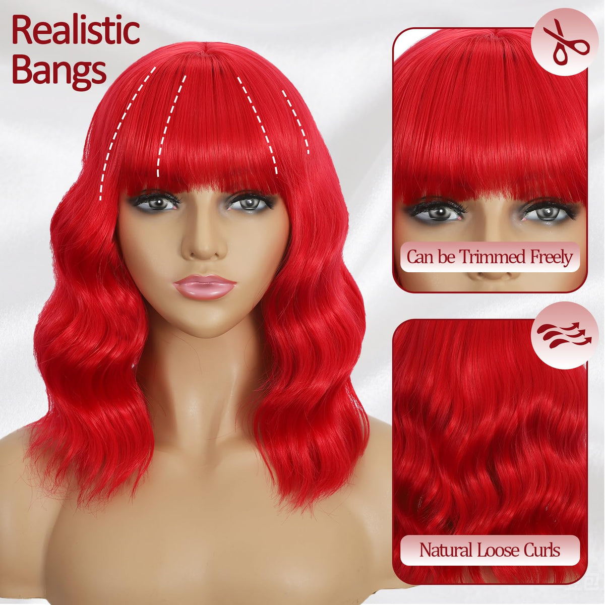 Dark Purple Wigs with Bangs for Women 14 Inch Short Wavy Bob Wigs Synthetic Bob Wig Curly Wig Heat Resistant Colorful Wavy Wig Cosplay Wigs For Daily Party Halloween