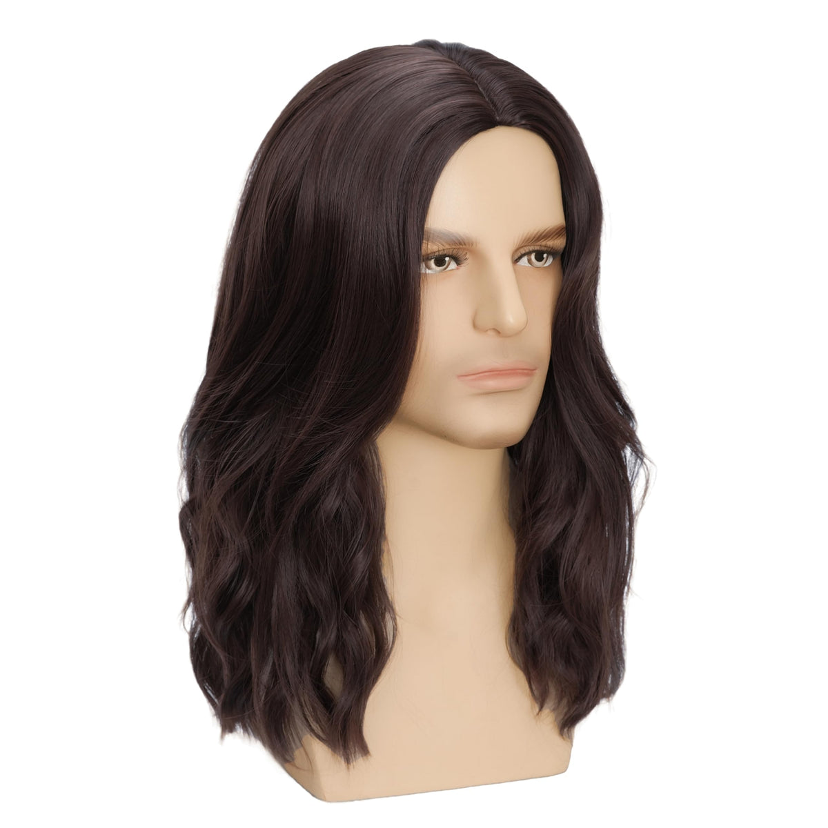 Mens Black Wig Long Curly Natural Hair Wig Layered Wavy for Daily Party Costume Cospaly Halloween