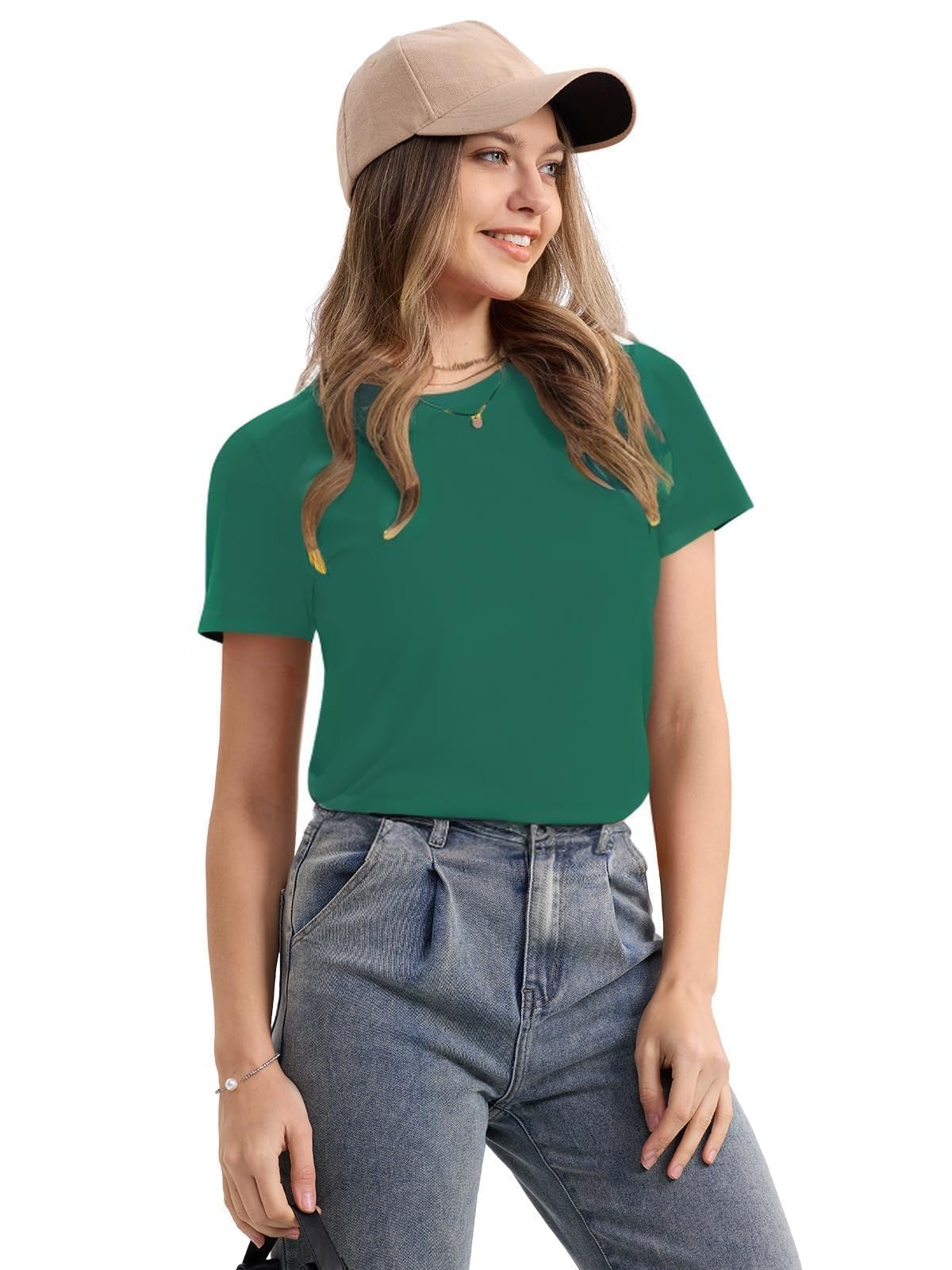 SMENG Women's Cotton Crewneck T-Shirts Short Sleeve Basic Solid Color Tee Classic-Fit Shirt Breathable Comfy Summer Top
