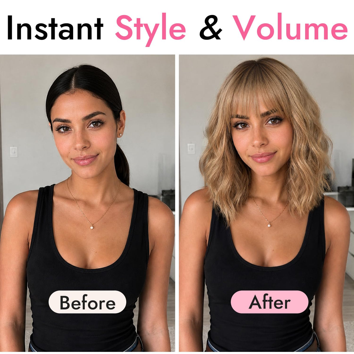 Nnzes Short Wavy Bob Wig with Bangs for Women Shoulder Length Curly Dark Brown with Purple Synthetic Heat-Resistant Fiber Hair for Daily & Party Use