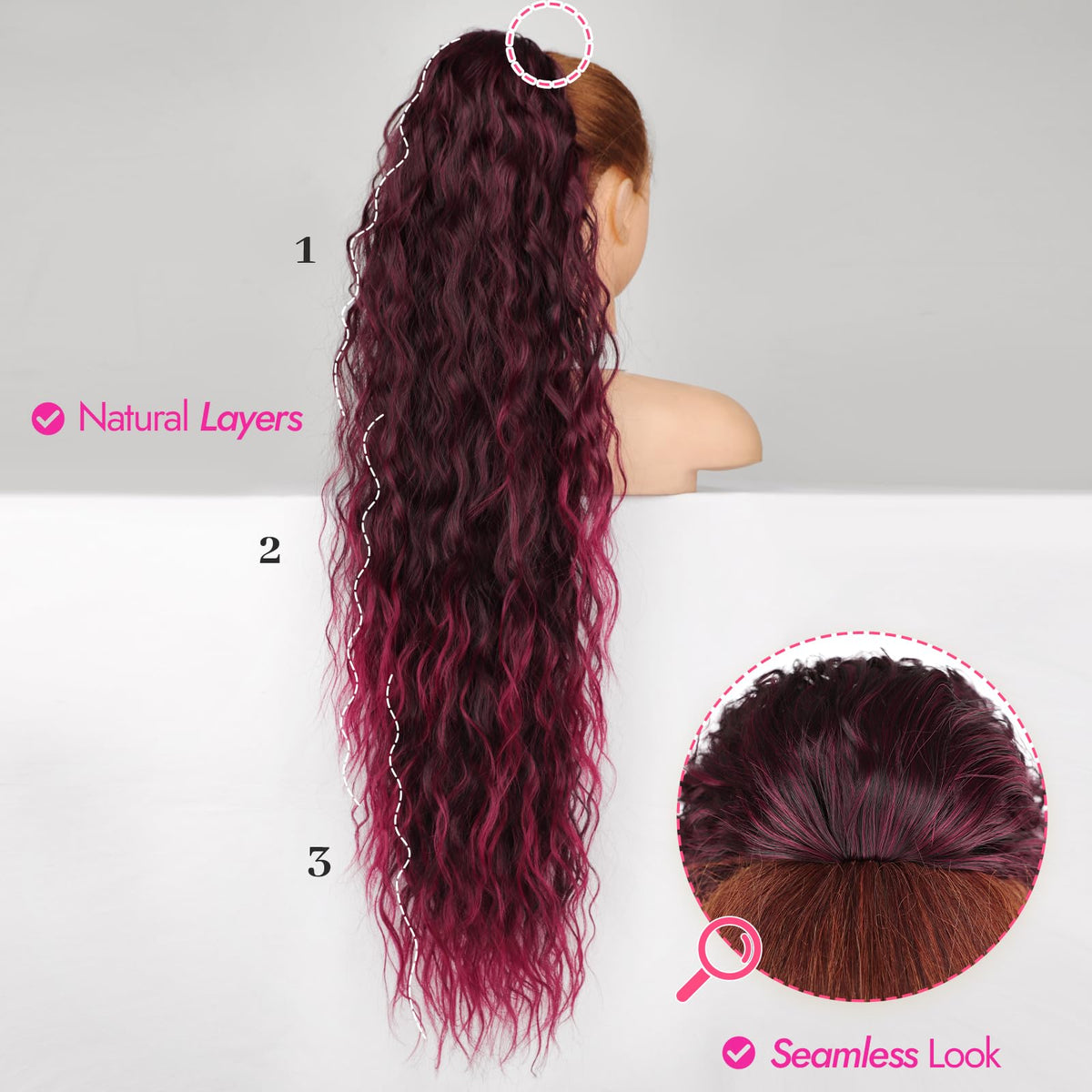KooKaStyle Long Medium Brown Curly Synthetic Drawstring Ponytail Extension