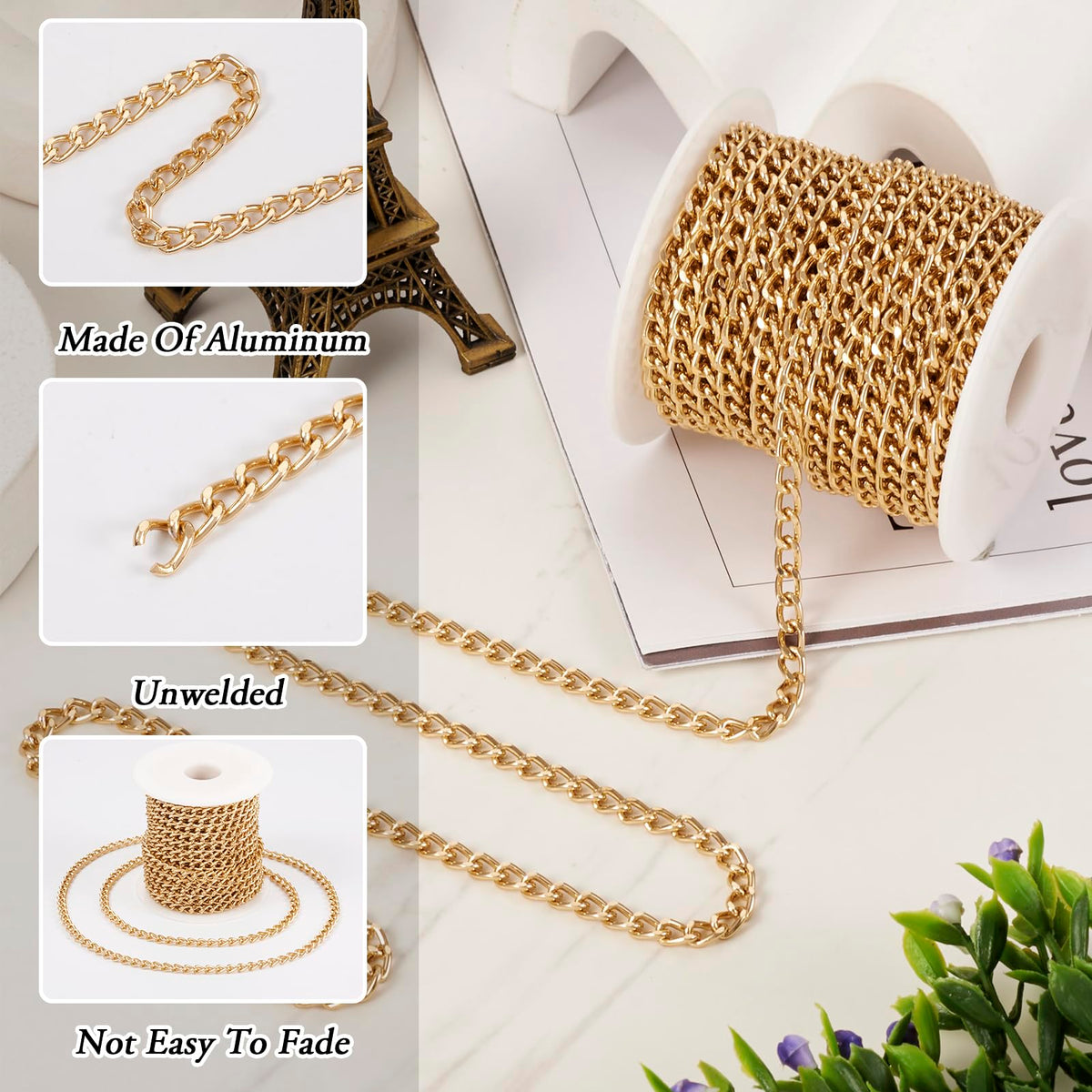 Beadthoven 16.4ft Aluminum Curb Chains, Silver Color Chains for Jewelry Making 5mm Wide Metal Craft Chain Link Spool Twisted Links Oval Curb Chains Unwelded for Clothes Necklace Bracelet DIY Findings