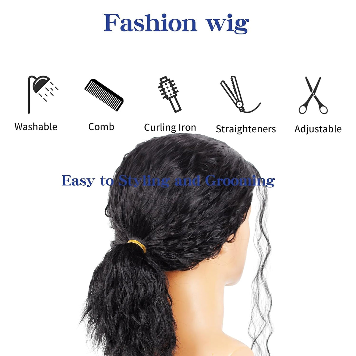 WeKen Mens Black Curly Wig for Cosplay Retro Rock Party Wig with Glasses