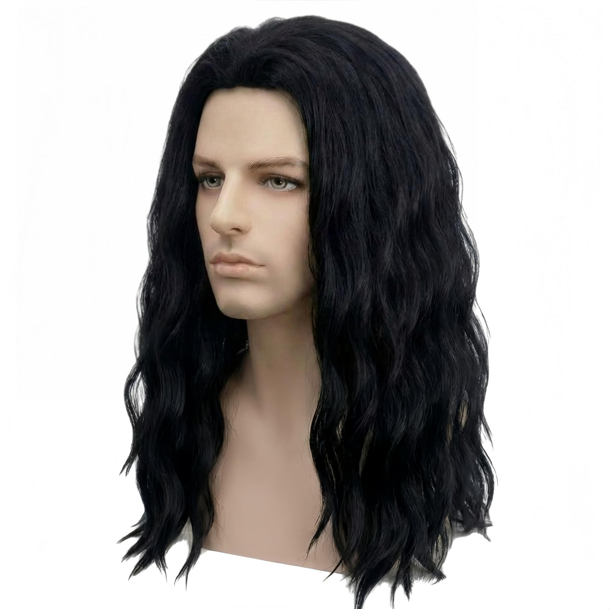 Mens Black Wig Long Curly Natural Hair Wig Layered Wavy for Daily Party Costume Cospaly Halloween