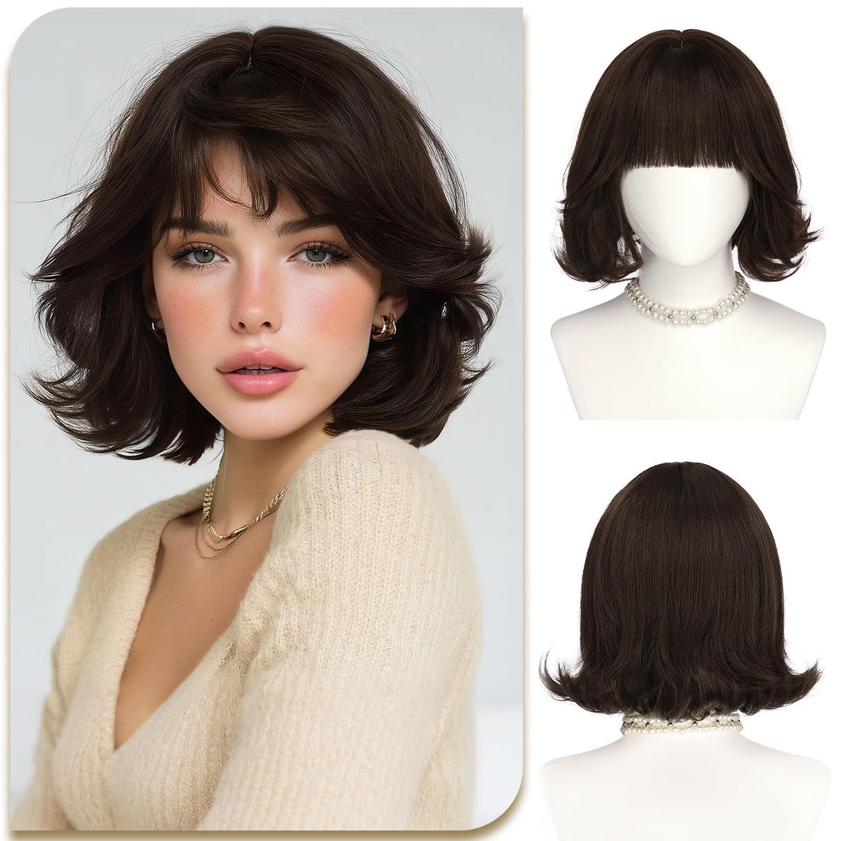 SOFEIYAN Short Wavy Violet Blue Wig - 12 Inch Dark Ginger Bob Wig with Bangs for Women Curly Shoulder Length Bob Wig with Bangs Soft Synthetic Hair Wigs for Girls Daily Party Use