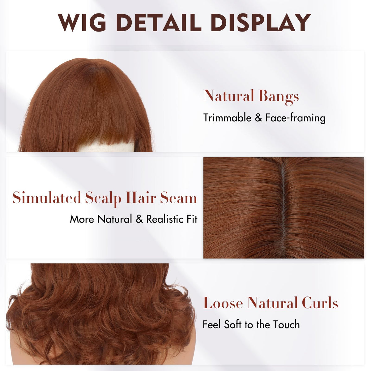 Burgundy Wig with Bangs 16 Inch Ombre Wig for Women