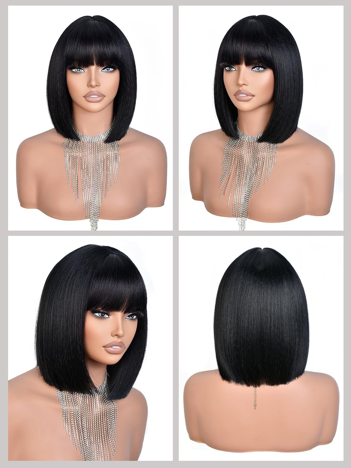 Bob Wig with Bangs for Women Short Straight Bob Wigs for Women 12inch