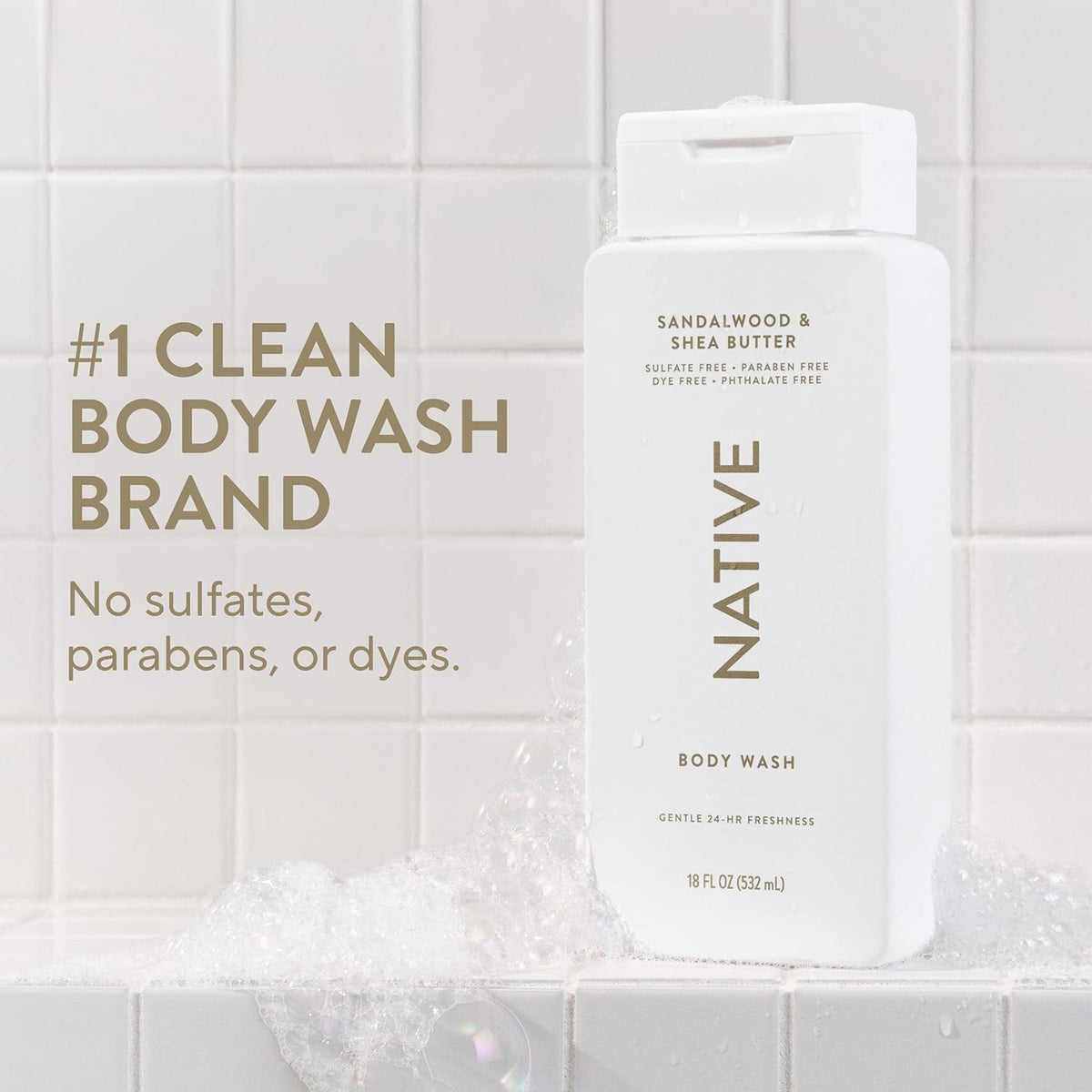Native Clean Body Wash, Gentle & pH-balanced for Sensitive Skin, 24-Hr Freshness for Women & Men, Vegan & Cruelty-Free, Free of Sulfates & Parabens, Cherry & Vanilla Macaron, 18 fl oz
