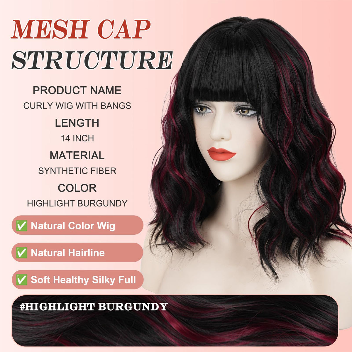 Short Black-grey Wavy Wig with Bangs for Women Halloween Curly Bob Wigs