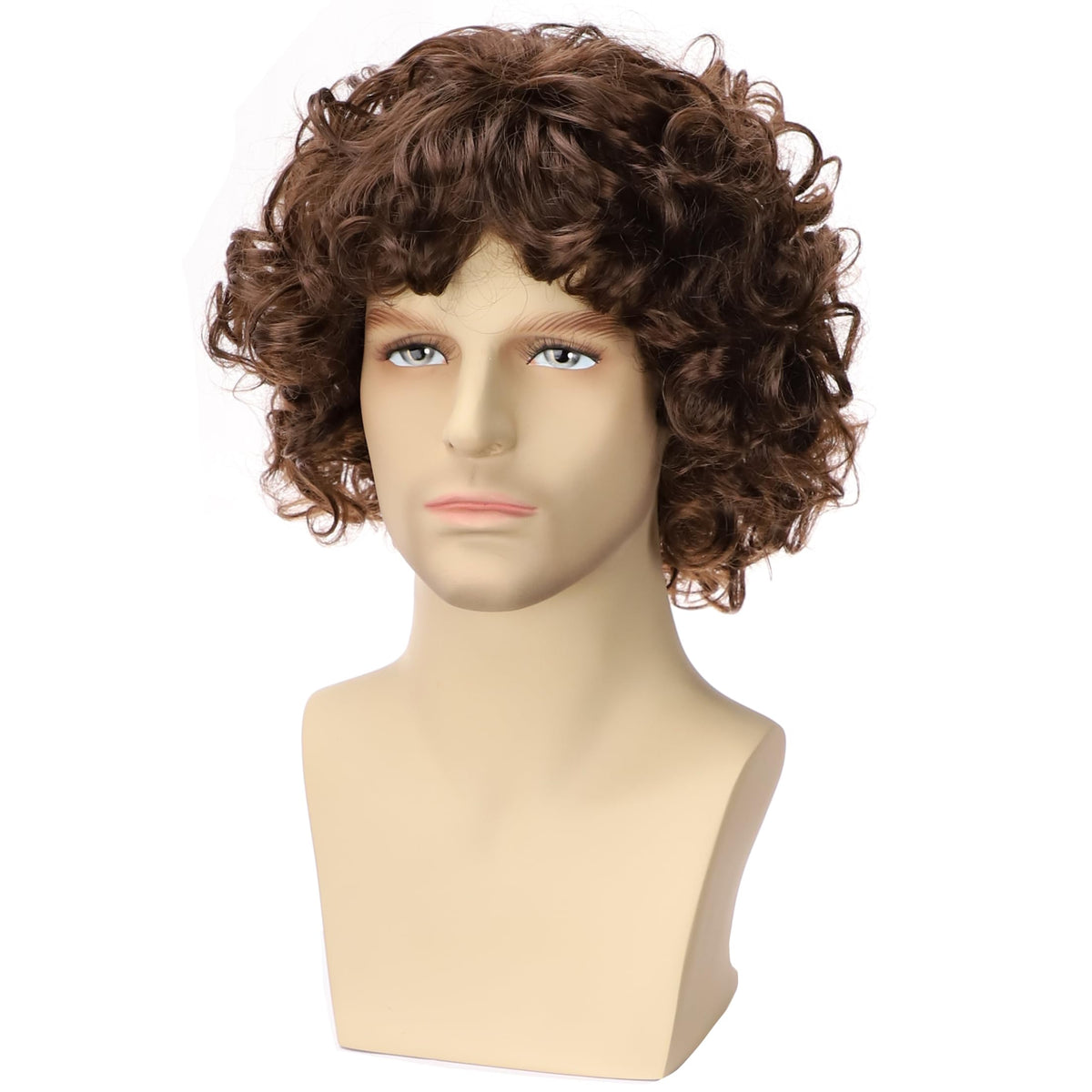 PORSMEER Mens Long Curly Rock N Roll Wig for Men Heavy Metal Rock Disco Hair for Rockstar, Halloween, Party, Retro Music Festival (Black)