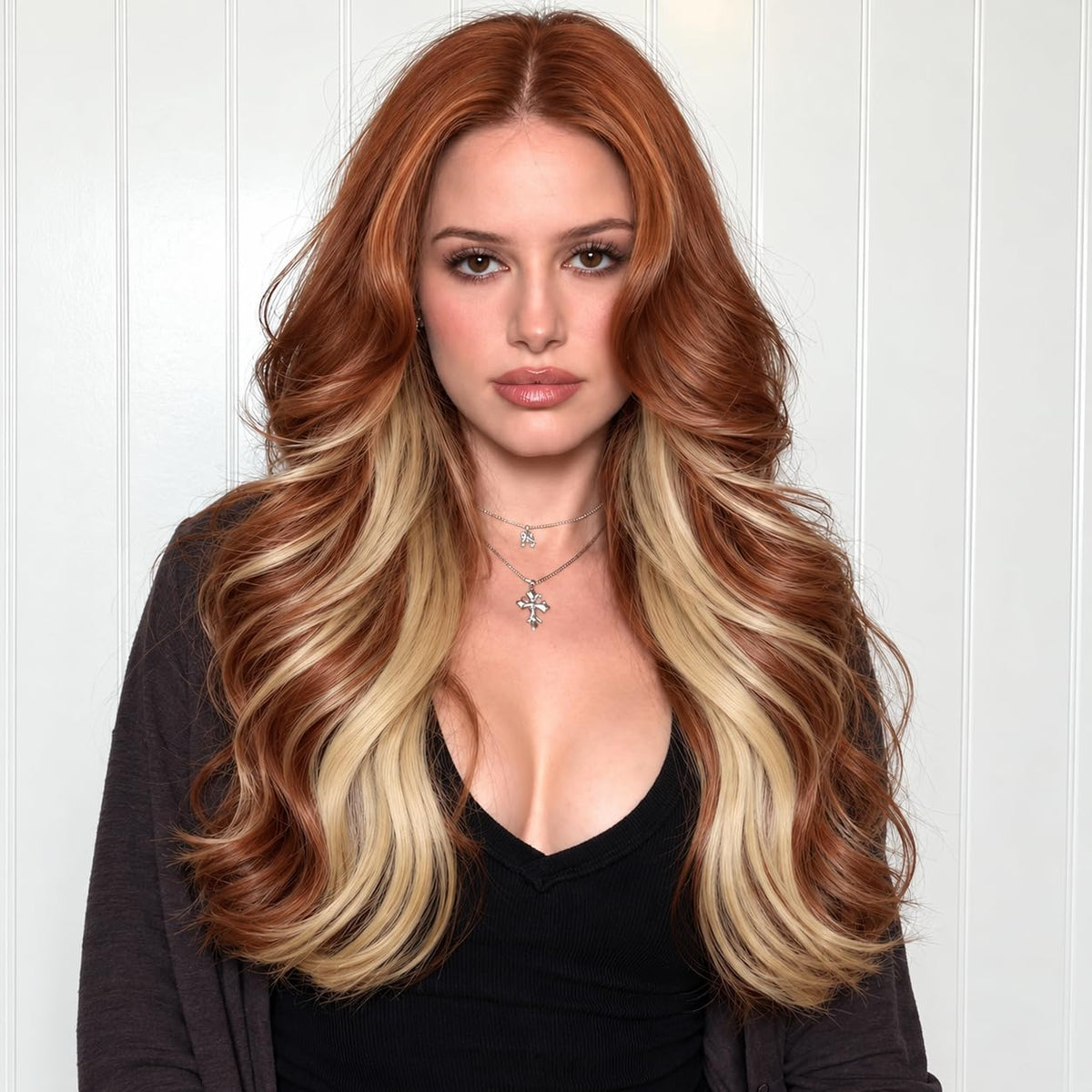 Brown Wigs for Women 26 Inch Middle Part Wavy Synthetic Wig