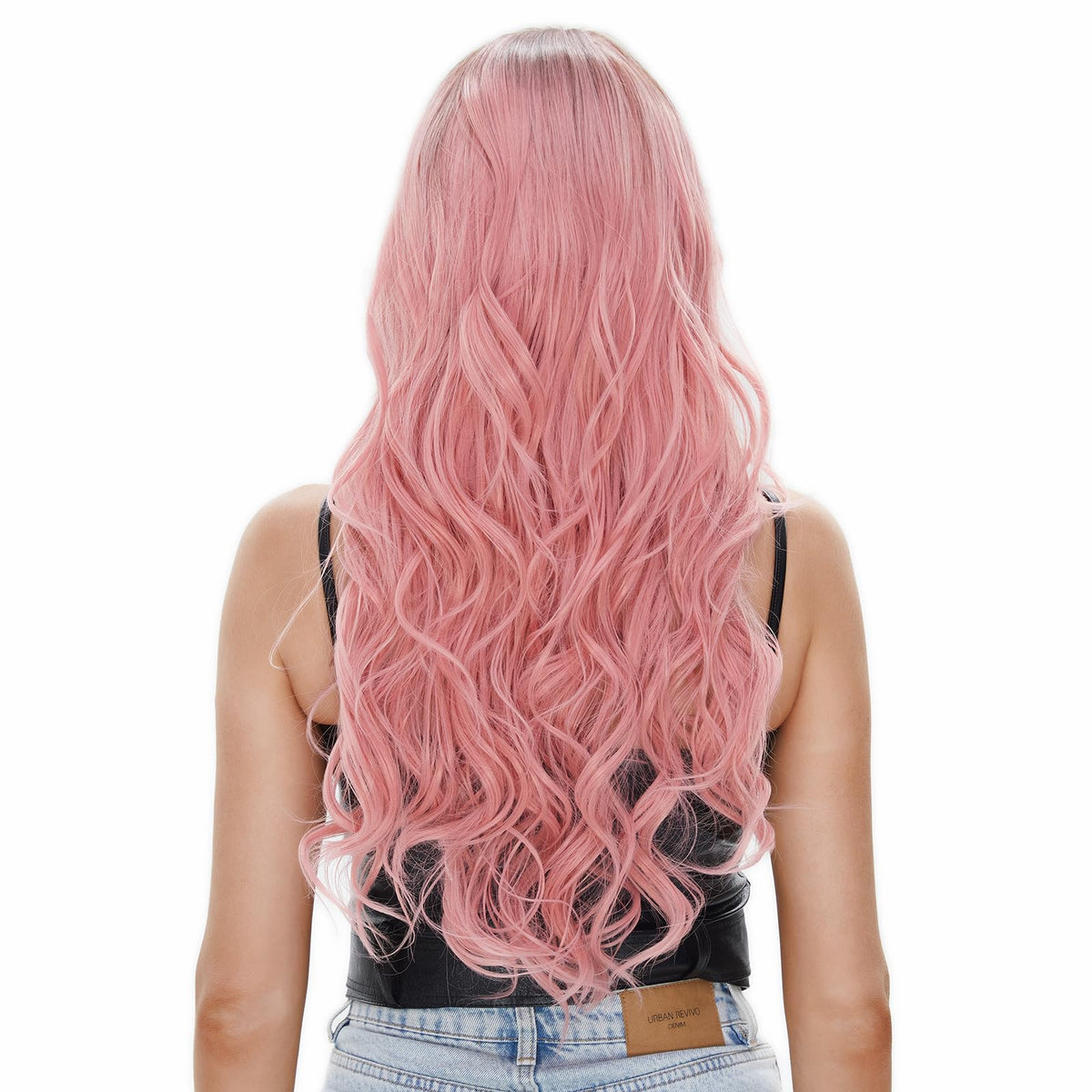 Long Pastel Wigs for Women Heat Resistant Hair Natural Wigs for Daily Cosplay Costume Party Carnival Purple-pink Gradient with Blue Highlights