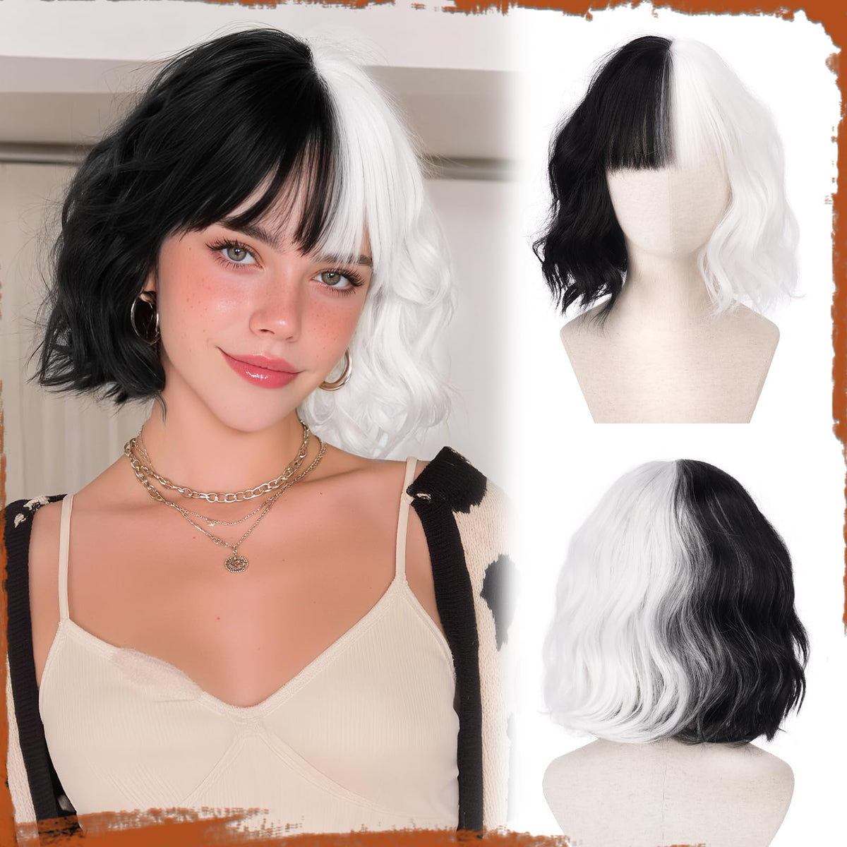 SOFEIYAN Short Wavy Violet Blue Wig - 12 Inch Dark Ginger Bob Wig with Bangs for Women Curly Shoulder Length Bob Wig with Bangs Soft Synthetic Hair Wigs for Girls Daily Party Use