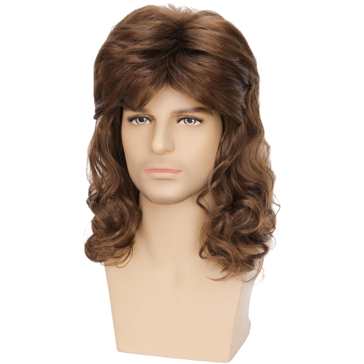 Mens Black Wig Long Curly Natural Hair Wig Layered Wavy for Daily Party Costume Cospaly Halloween