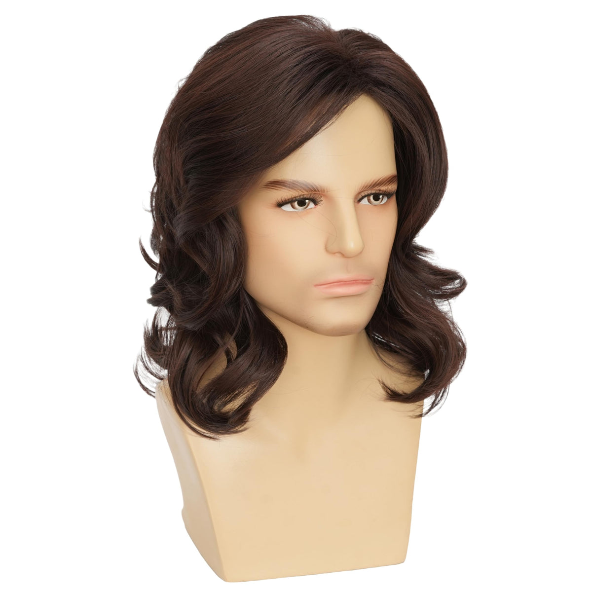 Mens Black Wig Long Curly Natural Hair Wig Layered Wavy for Daily Party Costume Cospaly Halloween