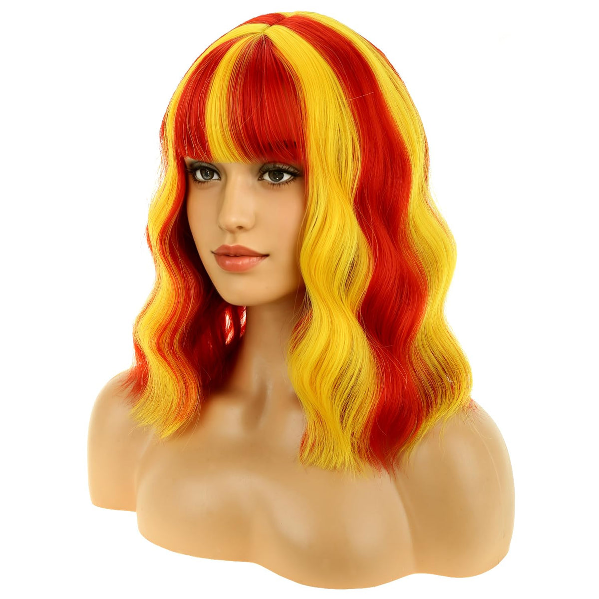 BERON 14 Inches Pink Wig for Women Girls Short Curly Synthetic Wig with Bangs Lovely Pink
