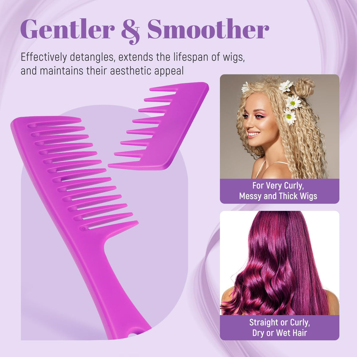 Wig Brush Comb Set, Premium Matte Grip, 2pcs Professional Extension Brush with Ergonomic Travel Size Design for Human and Synthetic Hair